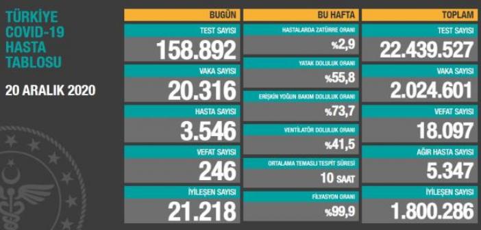 20 Aralık Türkiye'de korona tablosu