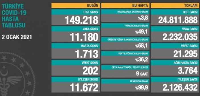 Türkiye'de 2 Ocak günü koronavirüs tablosu