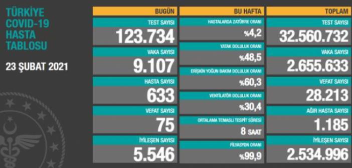 Son Dakika: Türkiye'de 23 Şubat günü koronavirüs nedeniyle 75 kişi vefat etti, 9 bin 107 yeni vaka tespit edildi