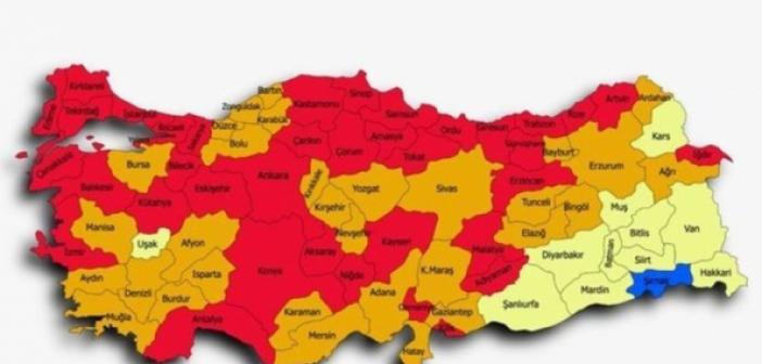 Yeni Türkiye Risk Haritası / Kırmızı, Turuncu Sarı ve Mavi renge bürünün bütün iller