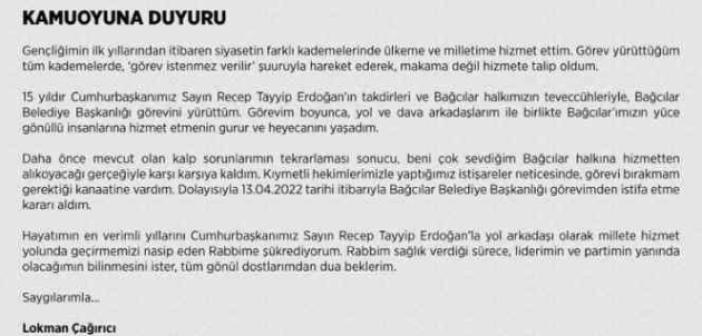 Bağcılar Belediye Başkanı Lokman Çağırıcı neden istifa etti? Görevden mi alındı?
