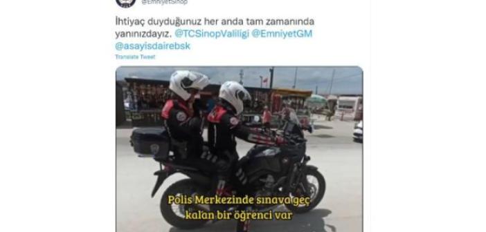 Sinop’ta polisler sınava geç kalan öğrenciyi yetiştirdi