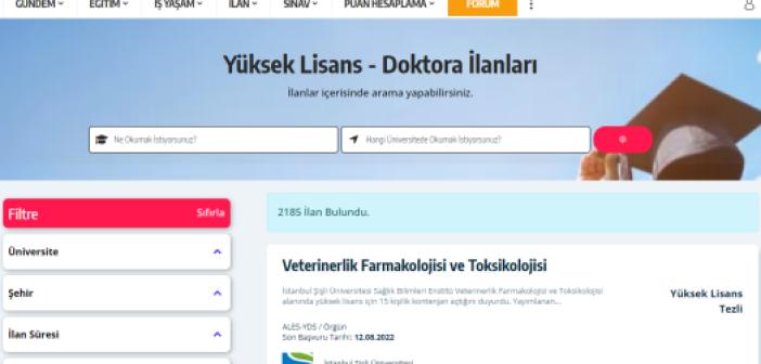 Yüksek Lisans İlanları - Güncel Üniversite İlanları