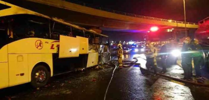 Ankara’da seyir halindeki yolcu otobüsü alev alev yandı