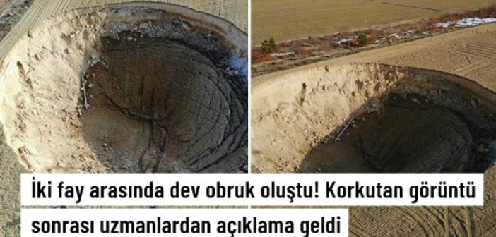 İki fay arasında 37 metre çapında obruk oluştu