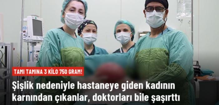 Şişlik nedeniyle hastaneye giden kadının karnından 3 kilo 750 gram ur çıktı