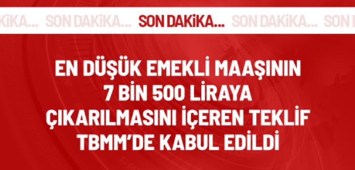 En düşün emekli maaşı 7 bin 500 lira oldu