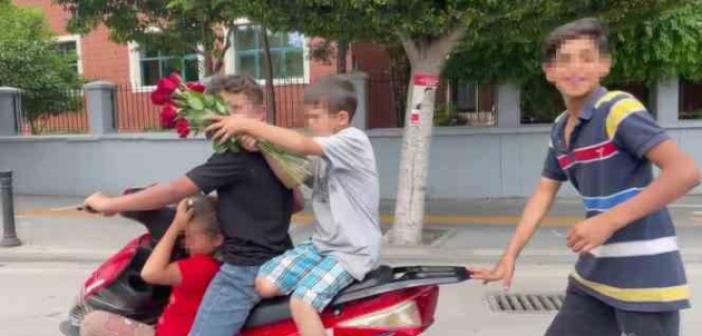 Adana’da 4 çocuğun elektrikli motosiklette tehlikeli yolculuğu: “Çek, her yerde paylaş”