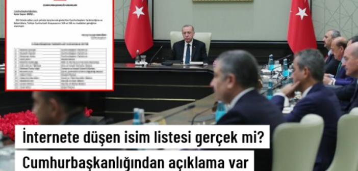 Yeni Kabine listesiyle ilgili cumhurbaşkanlığından açıklama