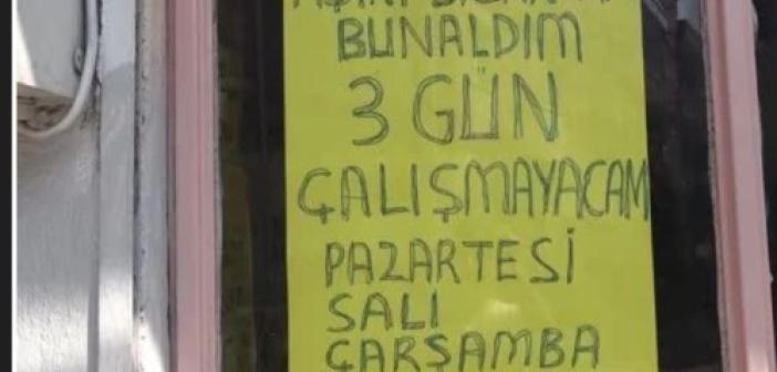 Sıcaktan bunalan esnaf denize gitti! Dükkanının camına astığı yazıyı şaşırdı