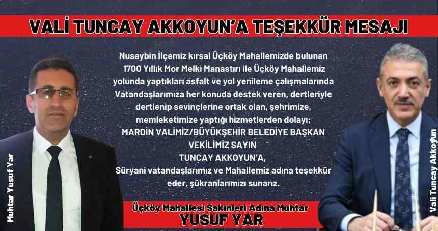 Üçköy'den Vali Akkoyun'a Özel teşekkür