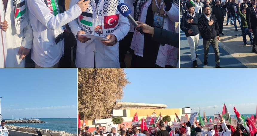 Mersin'de doktorlar Gazze'deki katliamı "Sessiz Yürüyüş" ile protesto etti