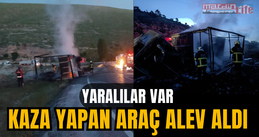 Kaza yapan araç alev aldı, yaralılar var