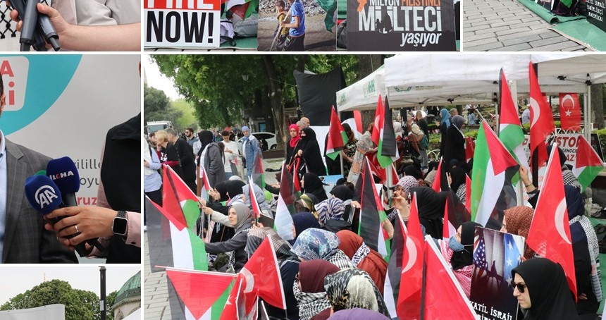 İstanbul'da Filistin için oturma eylemi başladı