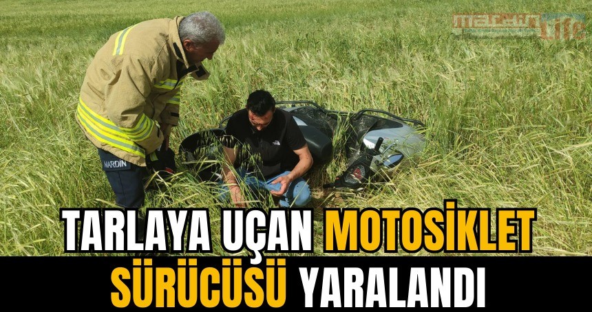 Tarlaya uçan motosiklet sürücüsü yaralandı