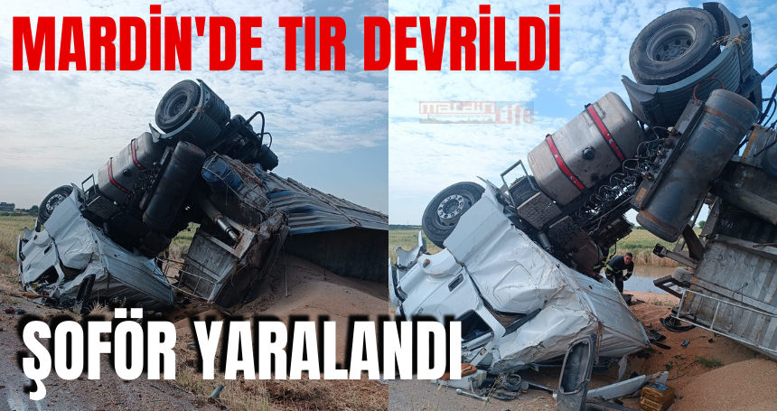 Mardin'de tır devrildi! Şoför yaralandı