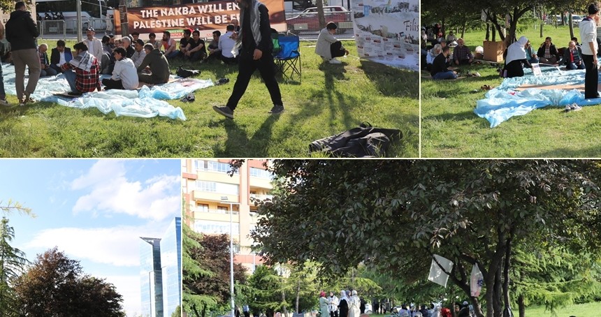 ABD Büyükelçiliği önünde Nekbe günü nedeniyle 2 gün sürecek oturma eylemi başladı