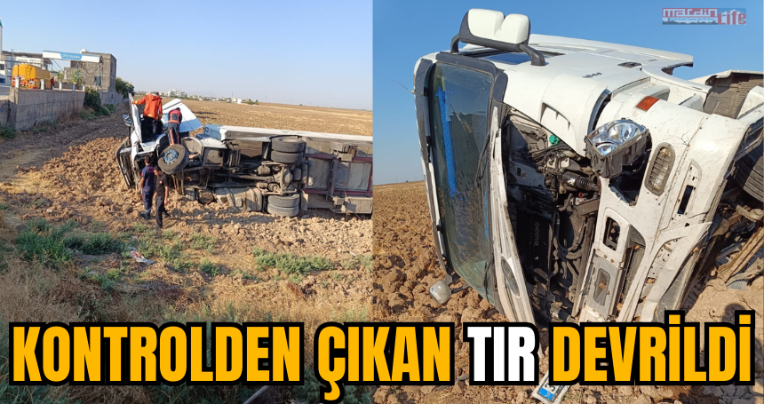Kontrolden çıkan TIR devrildi