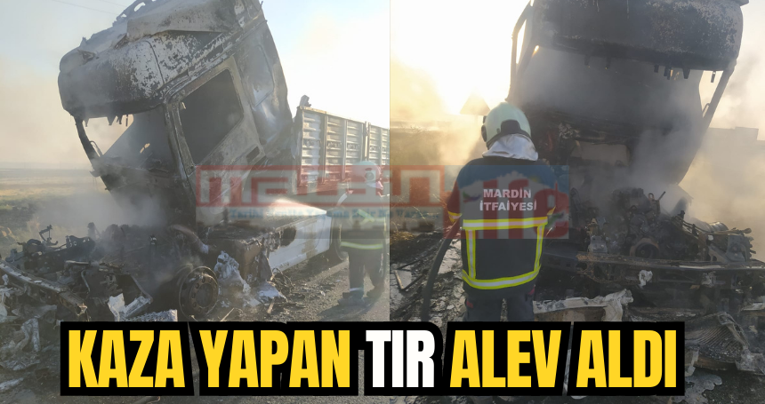 Mardin'de kaza yapan TIR alev aldı