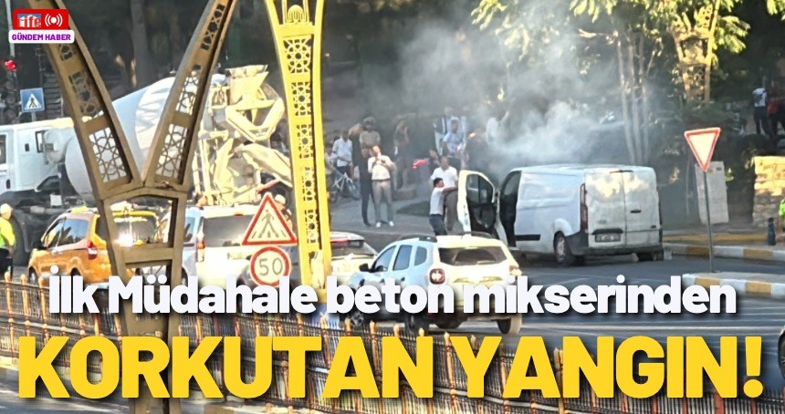 Mardin’de yanan minibüse beton mikserinden müdahale