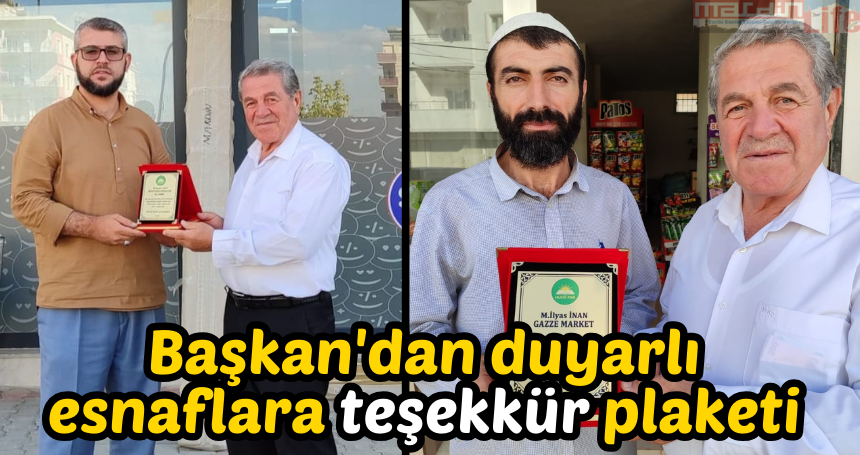 Başkan'dan duyarlı esnaflara teşekkür plaketi