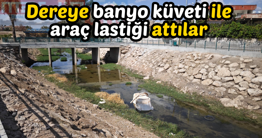 Dereye banyo küveti ile araç lastiği attılar
