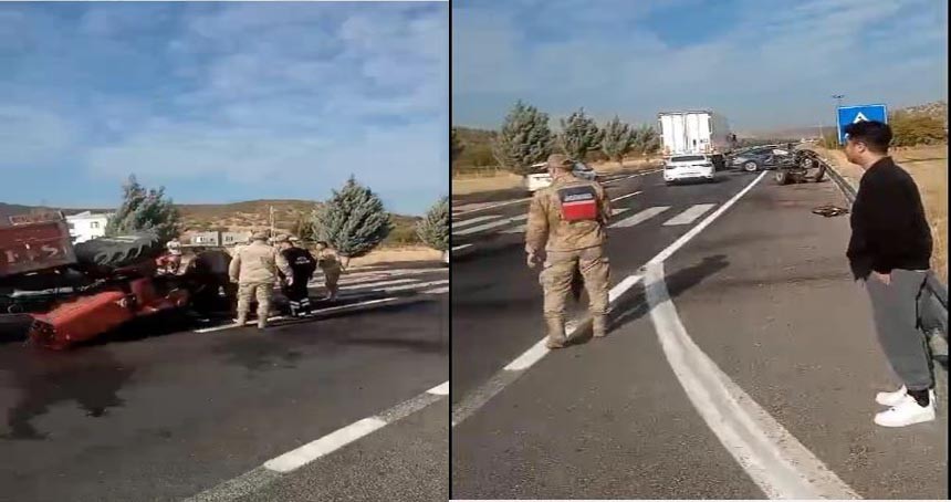 Otomobille çarpışan traktör ikiye bölündü, yaralılar var
