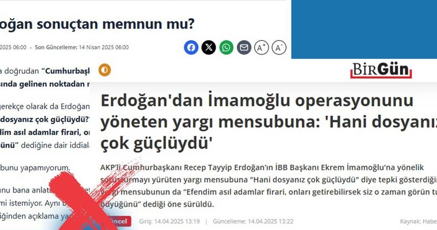 Cumhurbaşkanı Erdoğan'ın, İBB soruşturmasıyla ilgili bir yargı mensubunu aradığı iddialarına yalanlama