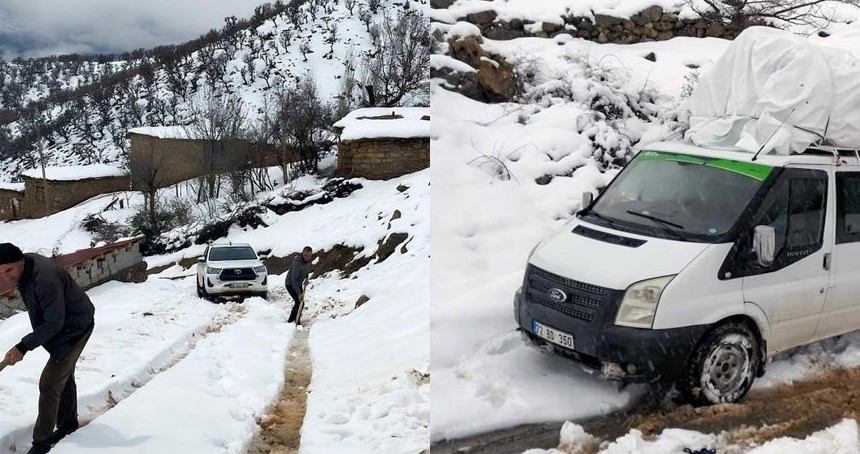 Sason'da kardan kapanan yollar açılıyor
