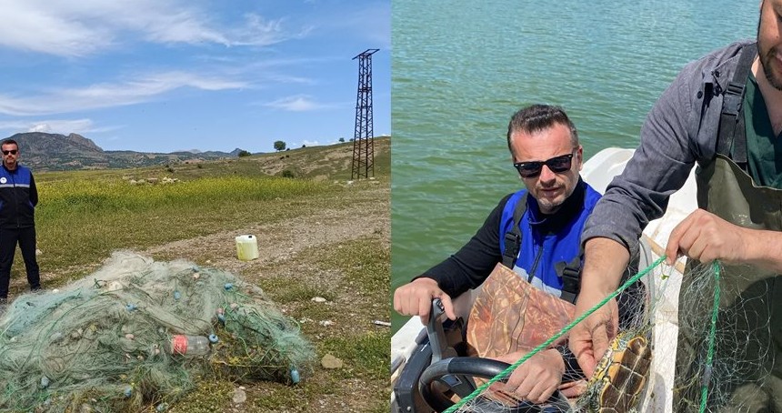 Batman Baraj Gölü'nde 2 bin 500 metre hayalet ağ imha edildi