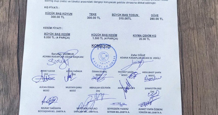 Adana’da 2025 yılı kurbanlık fiyatları belirlendi