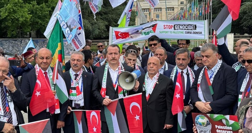 Türkiye öncülüğündeki uluslararası sendikalar BM önünde işgal soykırımını kınadı