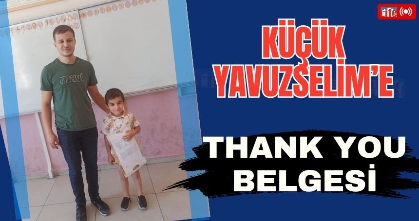 Yavuzselim Bora Zengin'e Teşekkür Belgesi
