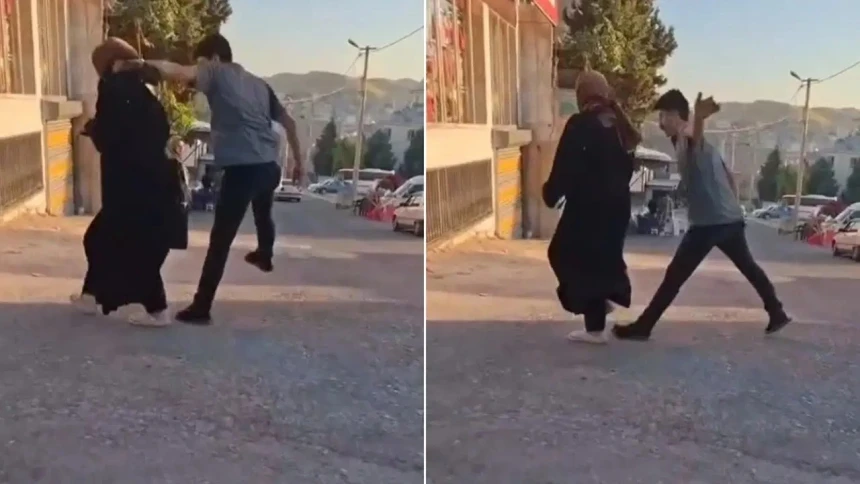 Sokak ortasında eşini darbetti
