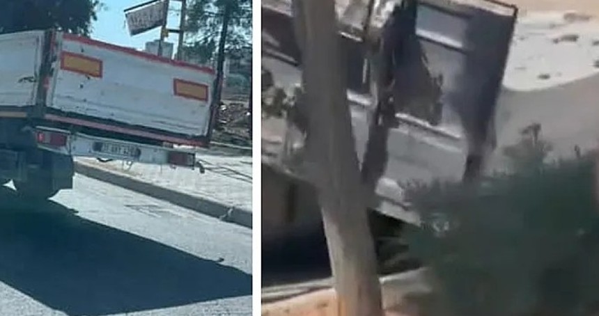 Dorsesi çöken tır yolu kapattı, tonlarca parke yere savruldu