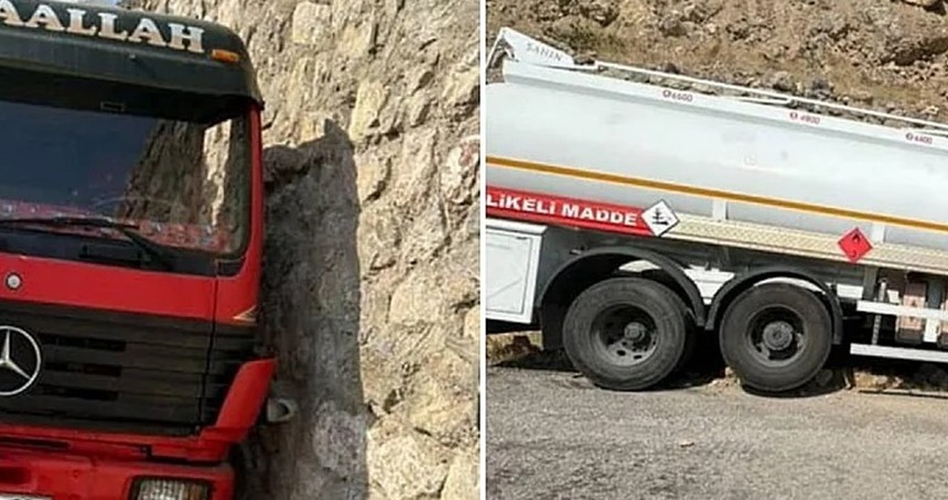 Yakıt yüklü tanker kontrolden çıktı, sürücünün refleksi facianın önüne geçti