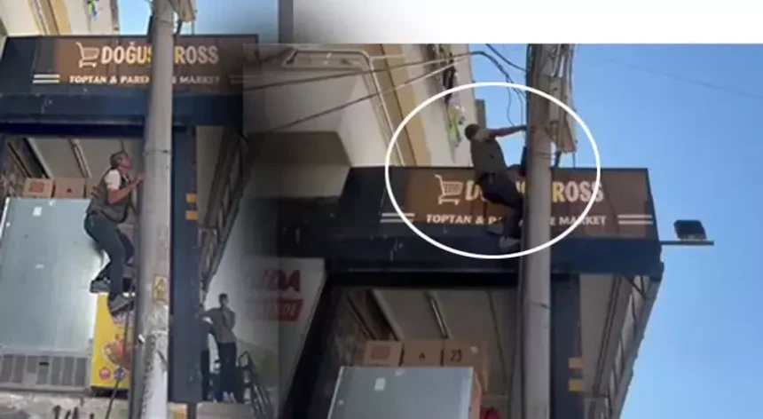 Elektrik direğinde akıma kapıldı, feci şekilde düştü